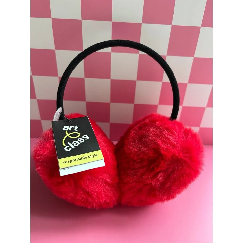 Red Fluffy Earmuffs